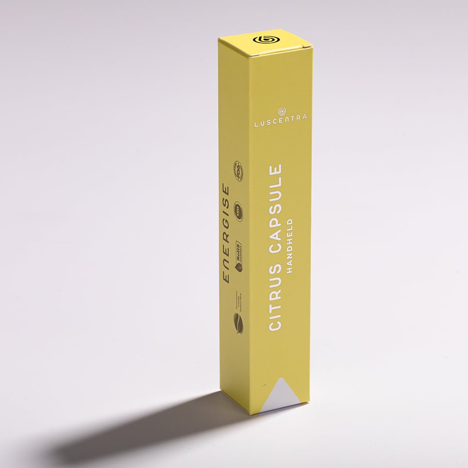 Luscentra citrus vitamin C shower capsule on a white background.