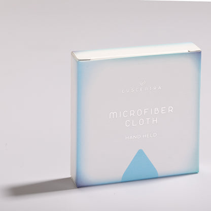 Luscentra microfibre shower-filter cloth retail package.