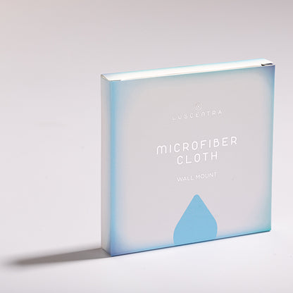 Luscentra microfibre shower-filter cloth retail package.